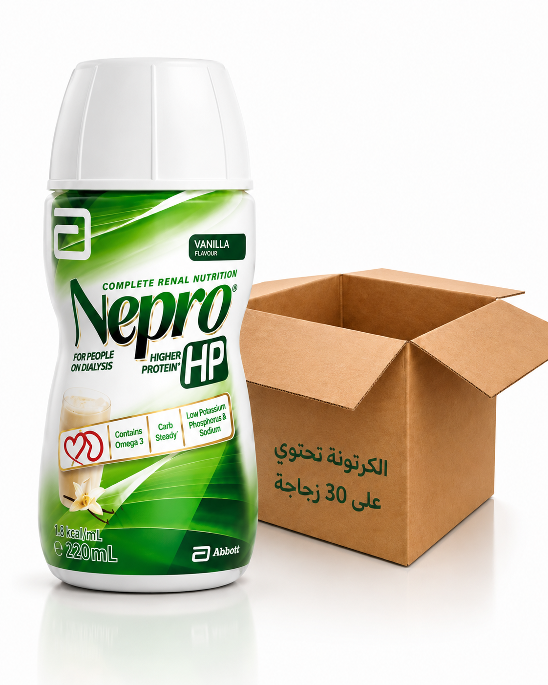 نيبرو HP - تغذية كلوية عالية البروتين لمرضى الغسيل - فانيلا - 30 عبوة × 220 مل